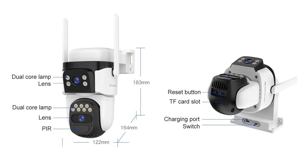 smart iliaki kamera CB621DR, dual lens, 3MP, WiFi, SD, PTZ, IP66 outdoor