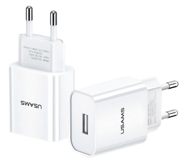 USAMS φορτιστής τοίχου T18, 1x USB, 2.1A, λευκός 1497