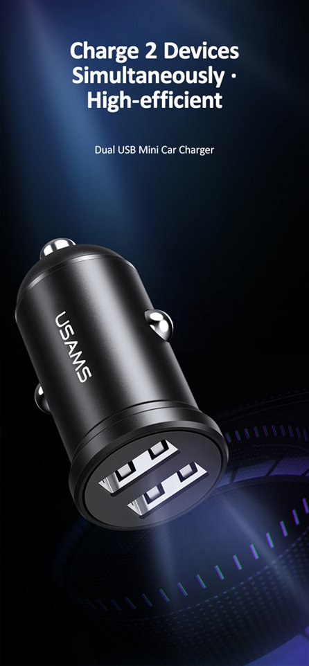 USAMS φορτιστής αυτοκινήτου 20, 2x USB, 2.4A, μαύρος 2148 - Image 4