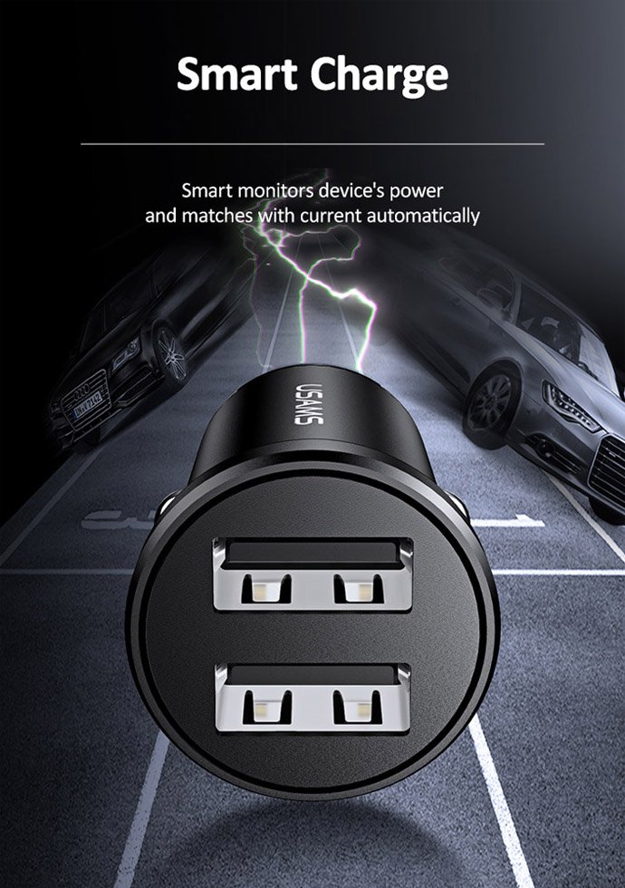 USAMS φορτιστής αυτοκινήτου 20, 2x USB, 2.4A, μαύρος 2148 - Image 5