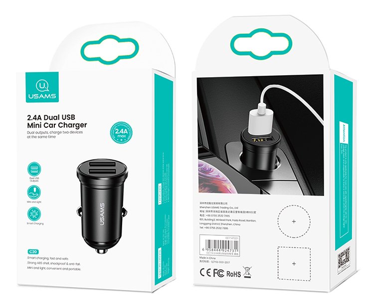 USAMS φορτιστής αυτοκινήτου 20, 2x USB, 2.4A, μαύρος 2148 - Image 8