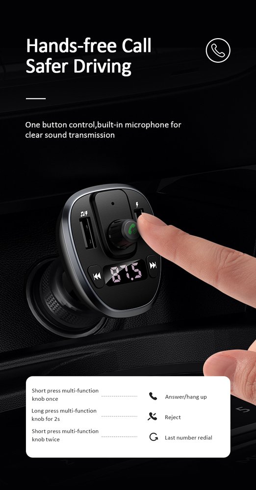 USAMS FM transmitter με οθόνη US-, 2x USB, SD card, 3.4A, μαύρο 1969 - Image 6