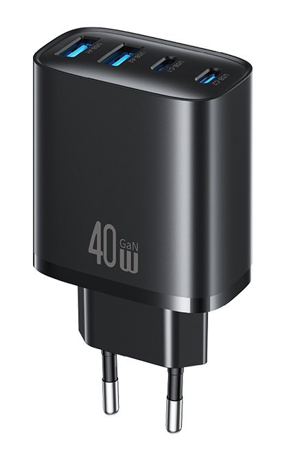 USAMS φορτιστής τοίχου CC330, 2x USB & 2x USB-C, 40W, GaN, μαύρος