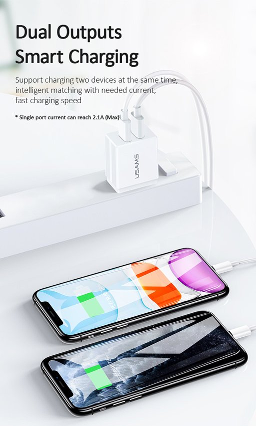 USAMS φορτιστής τοίχου T24 US-090, 2x USB, 2.1A, λευκός 1494 - Image 3