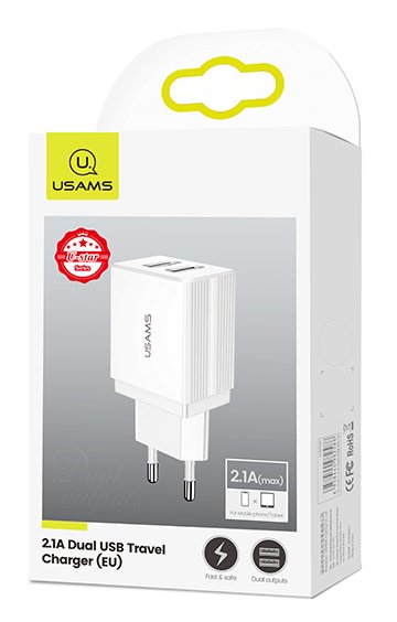 USAMS φορτιστής τοίχου T24 US-090, 2x USB, 2.1A, λευκός 1494 - Image 4