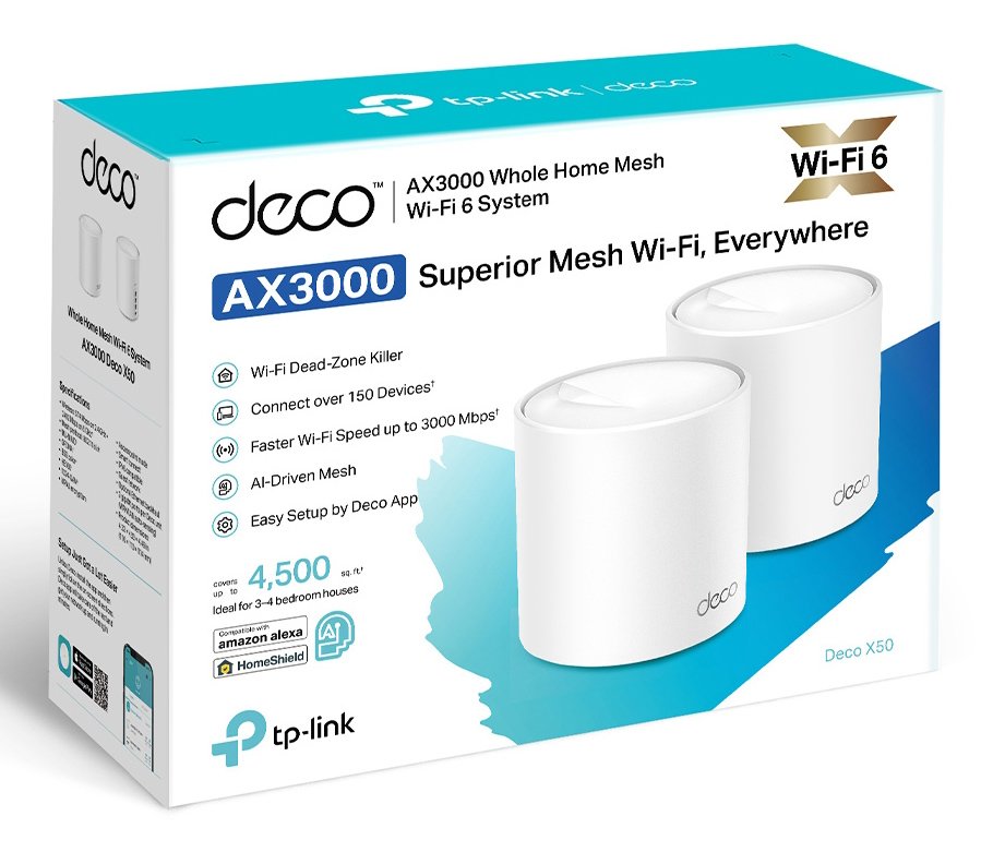 Home Mesh WiFi 6 System Deco X50, 3000Mbps AX3000, V1.0, 2tmch Mesh 8