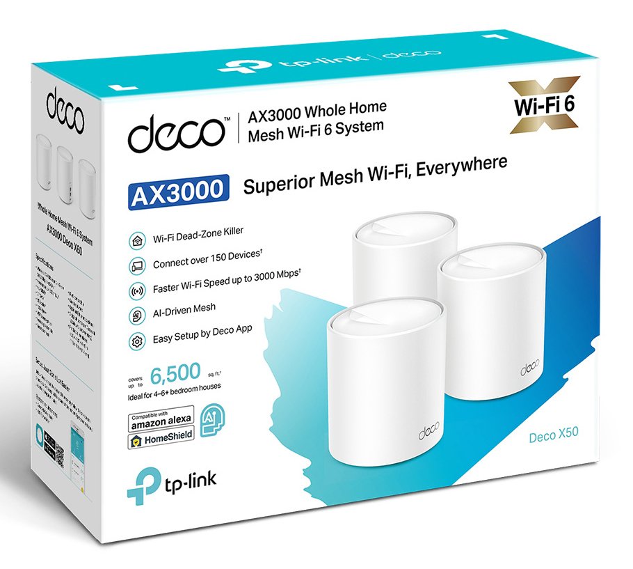 Home Mesh WiFi 6 System Deco X50, 3000Mbps AX3000, V1.0, 3tmch Mesh 8