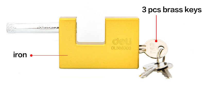 DELI λουκέτο τάκου με κλειδί DL508308, heavy duty, 80mm - Image 2