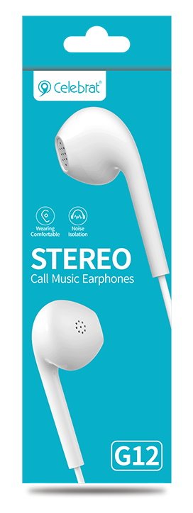 CELEBRAT earphones με μικρόφωνο , 3.5mm σύνδεση, Φ14.2mm, 1.2m, λευκό 1816 - Image 4