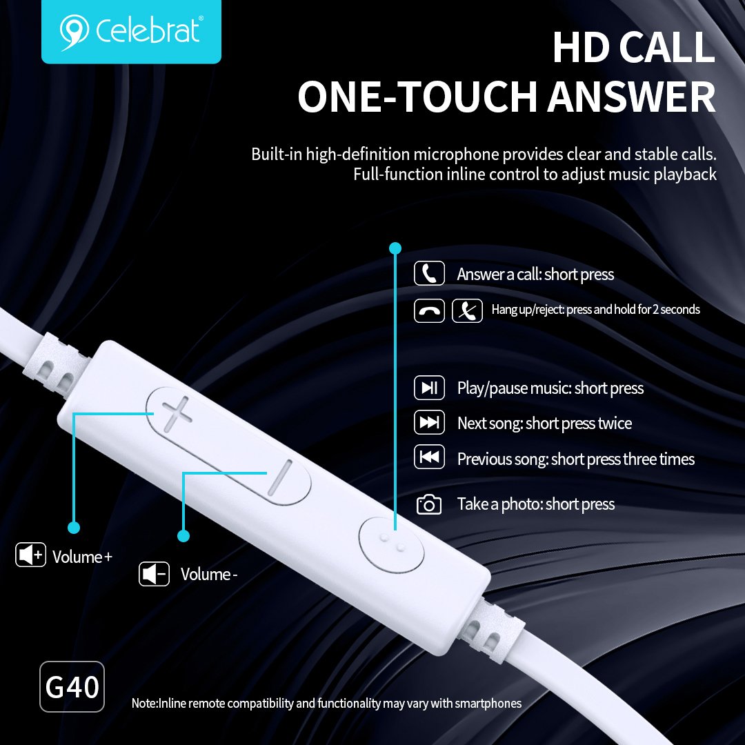 CELEBRAT earphones με μικρόφωνο G40, USB-C σύνδεση, 10mm, 1.2m, μαύρα - Image 3