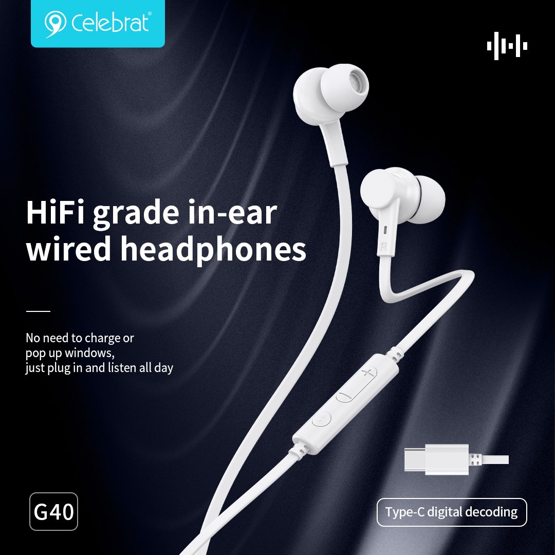 CELEBRAT earphones με μικρόφωνο G40, USB-C σύνδεση, 10mm, 1.2m, μαύρα - Image 4