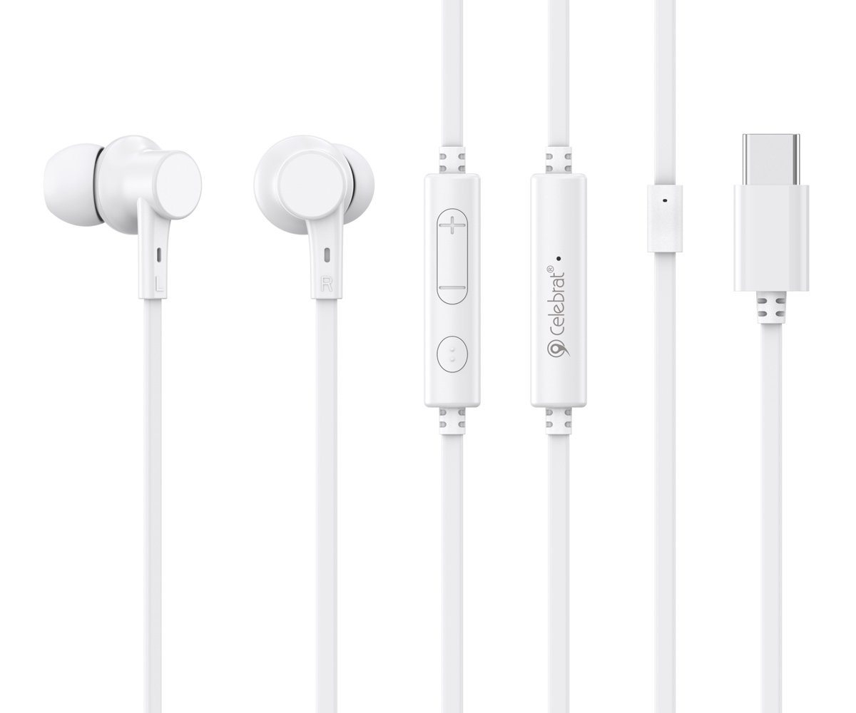 CELEBRAT earphones με μικρόφωνο G40, USB-C σύνδεση, 10mm, 1.2m, λευκά