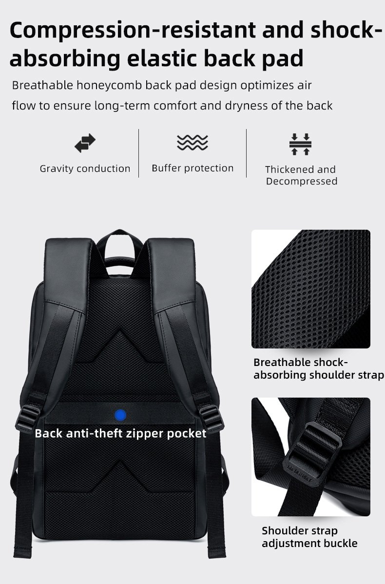GOLDEN WOLF τσάντα πλάτης GB00731 με θήκη laptop 15.6", 17L, μαύρη - Image 6