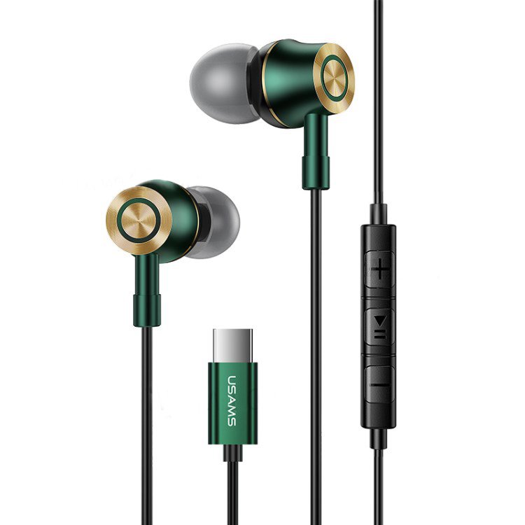 USAMS earphones με μικρόφωνο US-SJ482, USB-C, Φ10mm, 1.2m, πράσινα 2088