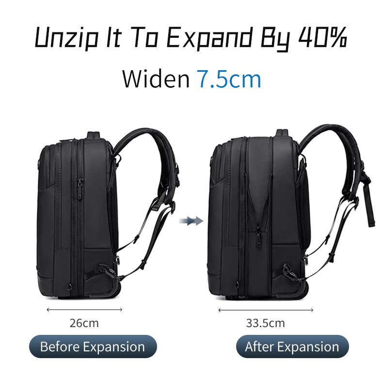tsanta taxidioy me thiki laptop 15.6", trochilati, 42L/54L, mayri 15.6"