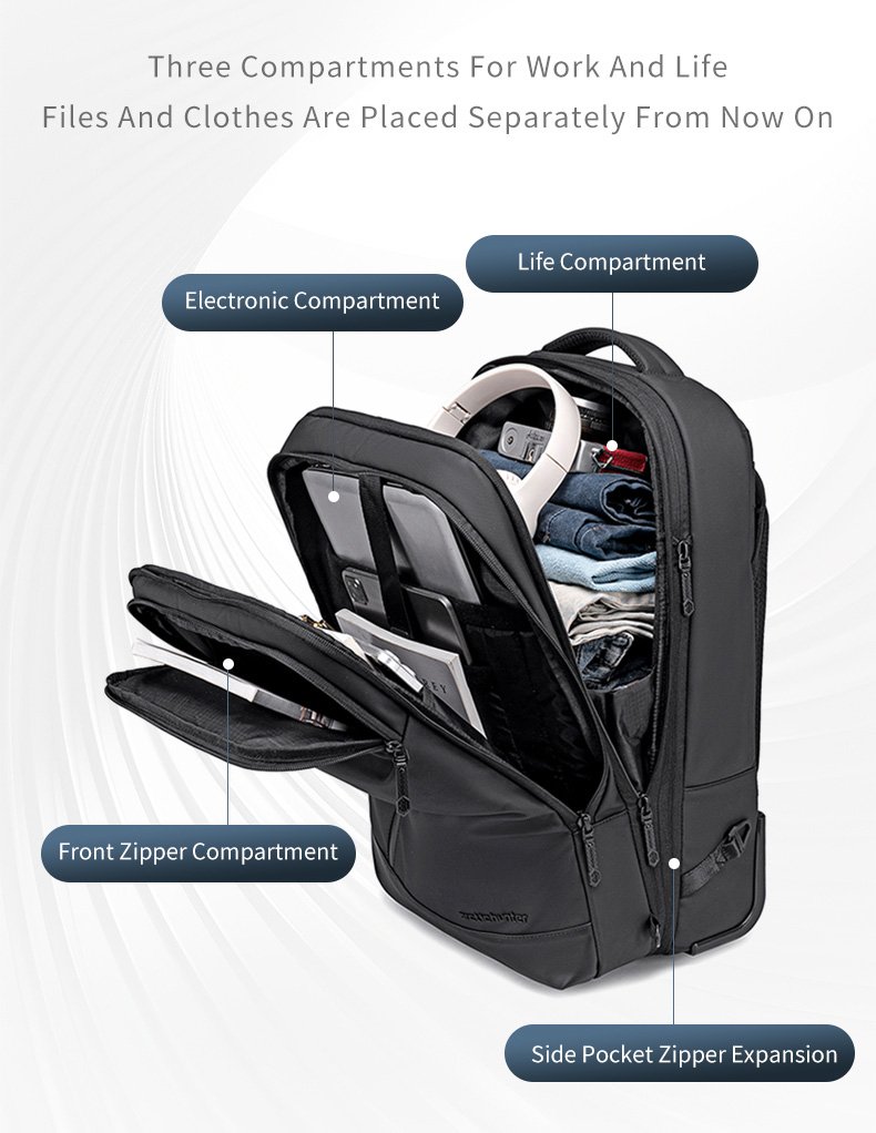 tsanta taxidioy me thiki laptop 15.6", trochilati, 42L/54L, mayri 15.6"