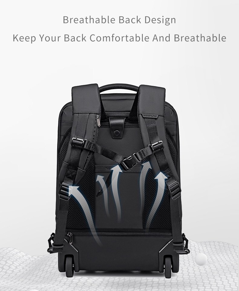 tsanta taxidioy me thiki laptop 15.6", trochilati, 42L/54L, mayri 15.6"