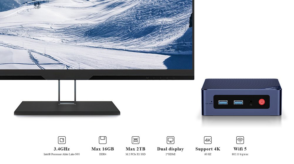 mini PC MINI S12, Intel CPU N95, 8GB, 256GB SSD, Windows 11 Pro Mini PC 5