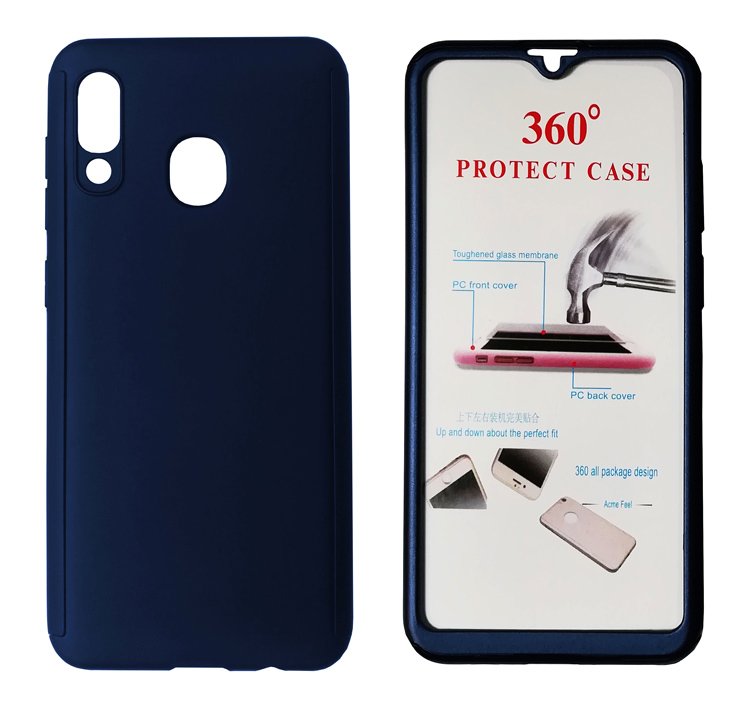 POWERTECH Θήκη Body 360° με Tempered Glass για Samsung A20, μπλε 1343