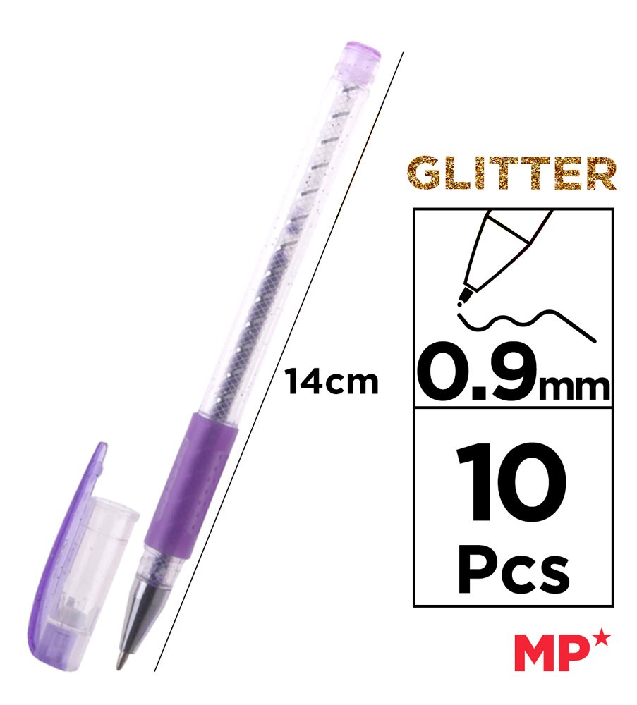 set stylo diarkeias ballpoint me glitter, 0.9mm, diafora chromata, 10tmch Stylo 2