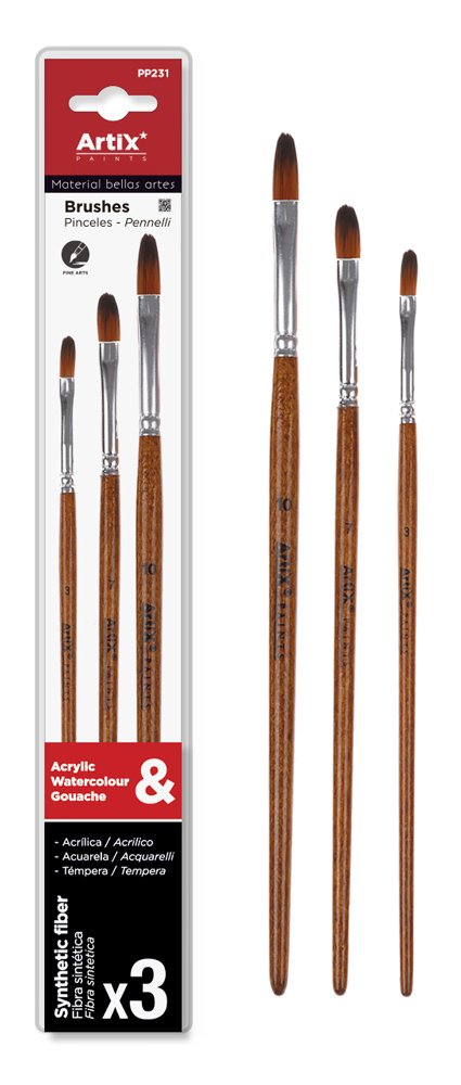 ARTIX PAINTS σετ πινέλων ζωγραφικής PP231, καφέ, 3τμχ