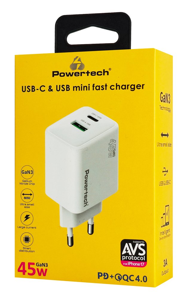fortistis toichoy, USB/USB-C, 45W, GaN, AVS, leykos 2