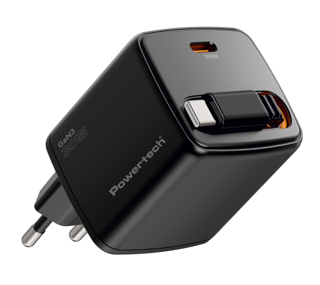 fortistis toichoy me ptyssomeno kalodio, USB-C, 30W, GaN, mayros 1