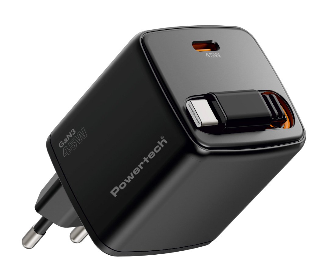 fortistis toichoy me ptyssomeno kalodio, USB-C, 45W, GaN, mayros 1
