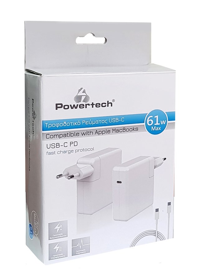 POWERTECH Φορτιστής laptop για Apple, USB Type-C PD, 61W, λευκό 1002 - Image 3