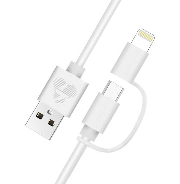 POWERTECH καλώδιο USB σε Micro/Lightning , MFi, 2.4A, 1m, λευκό 1013