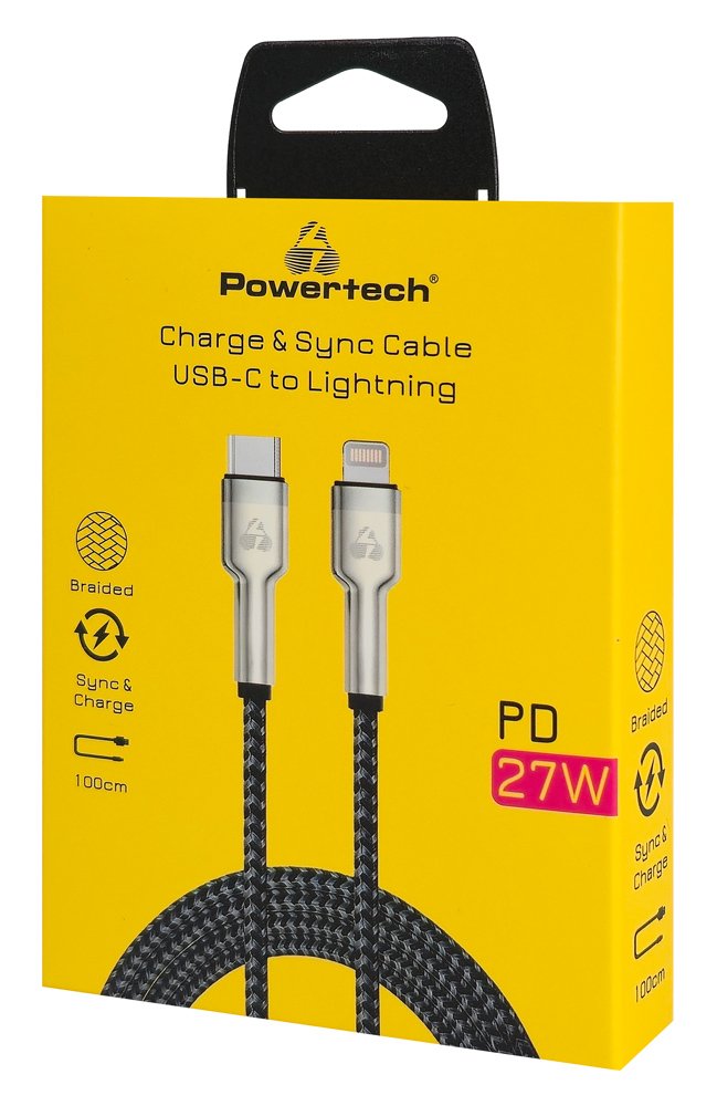 POWERTECH καλώδιο Lightning σε USB-C PTR-0200, PD 27W, 480Mbps, 1m, μαύρο/γκρι - Image 2
