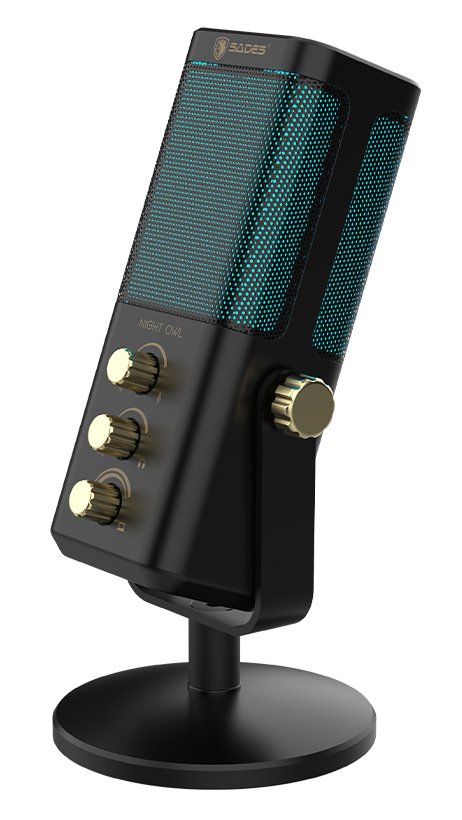 gaming mikrofono Night Owl me vasi grafeioy & epitrapezia, kardioeides, USB, mayro USB 2