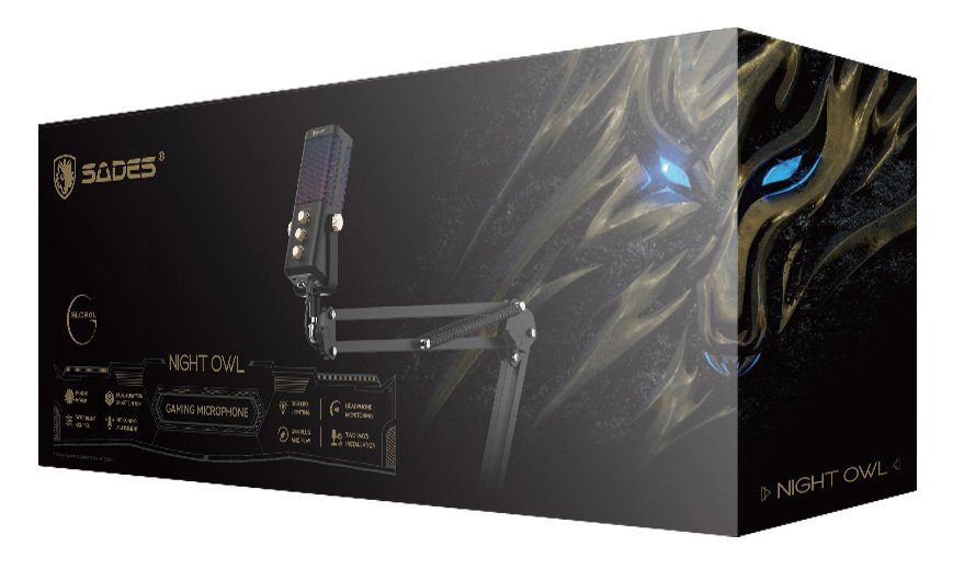 gaming mikrofono Night Owl me vasi grafeioy & epitrapezia, kardioeides, USB, mayro USB 4