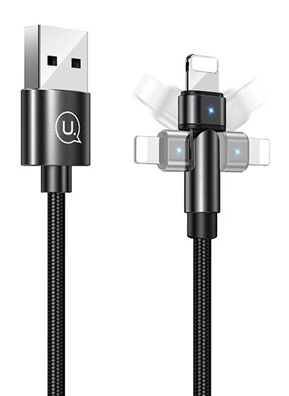 USAMS καλώδιο Lightning σε USB US-, περιστρεφόμενο, 2.1A, 1m, μαύρο 3589