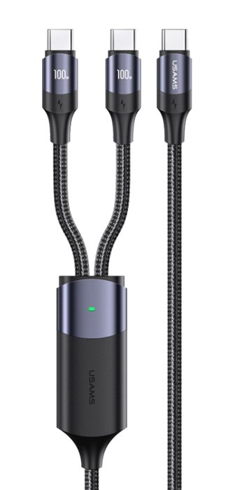 USAMS καλώδιο USB-C σε 2x USB-C US-, PD 100W, 1.2m, μαύρο 3586