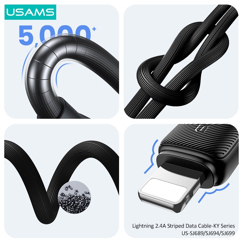 USAMS καλώδιο Lightning σε USB US-SJ694, 2.4A, 480Mbps, 2m, λευκό - Image 4