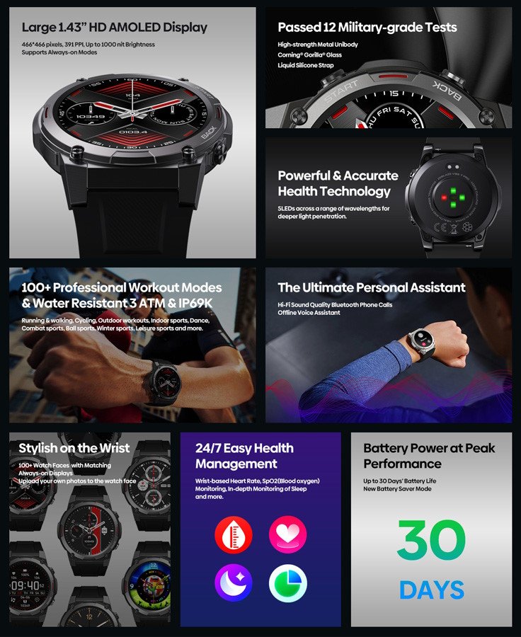 smartwatch ibe 7 Pro, heart rate, 1.43" AMOLED, 3 ATM, asimi Asimi 2