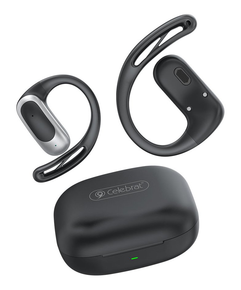 CELEBRAT earphones με θήκη φόρτισης W77, OWS, 12mm, 40/400mAh, μαύρα
