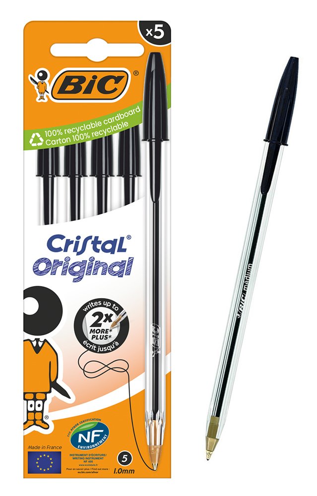stylo diarkeias ballpoint Cristal Original, 1mm myti, mayro, 5tmch Stylo 1