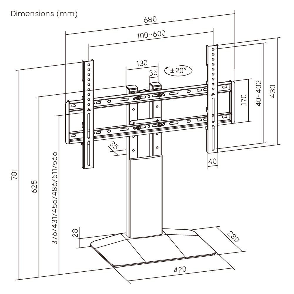 BRATECK επιτραπέζια βάση τηλεόρασης LDT03-29LD, 32-77", έως 40kg - Image 7