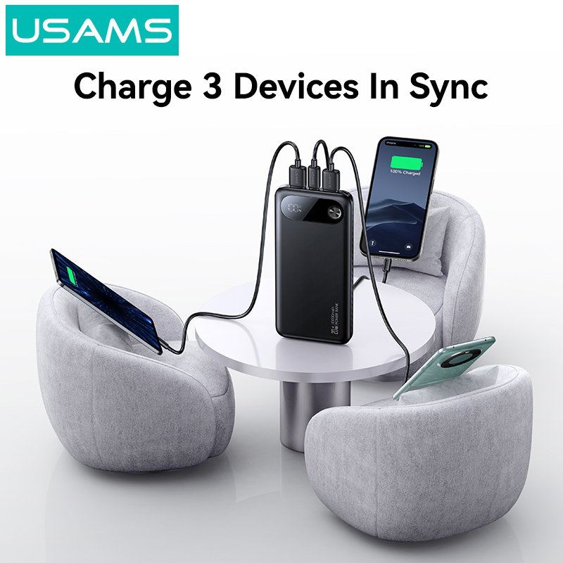 USAMS power bank CD249 με οθόνη, 3x θύρες εξόδου, 10000mAh, PD20W, μαύρο - Image 3