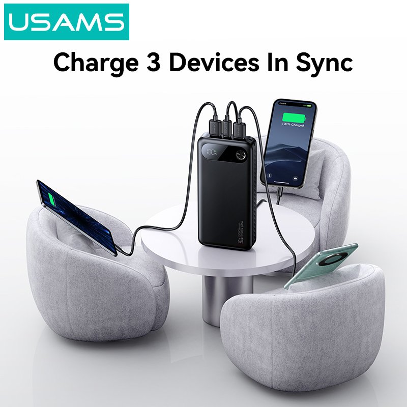 USAMS power bank CD51 με οθόνη, 3x θύρες εξόδου, 0000mAh, PD0W, λευκό - Image 3