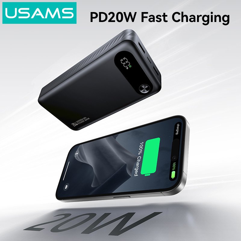 USAMS power bank CD51 με οθόνη, 3x θύρες εξόδου, 0000mAh, PD0W, λευκό - Image 4