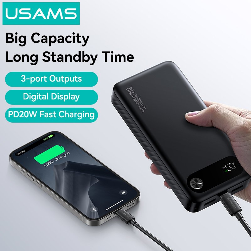 USAMS power bank CD51 με οθόνη, 3x θύρες εξόδου, 0000mAh, PD0W, λευκό - Image 6