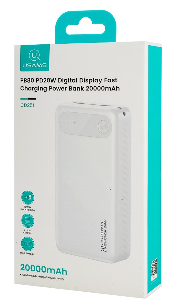USAMS power bank CD51 με οθόνη, 3x θύρες εξόδου, 0000mAh, PD0W, λευκό - Image 8