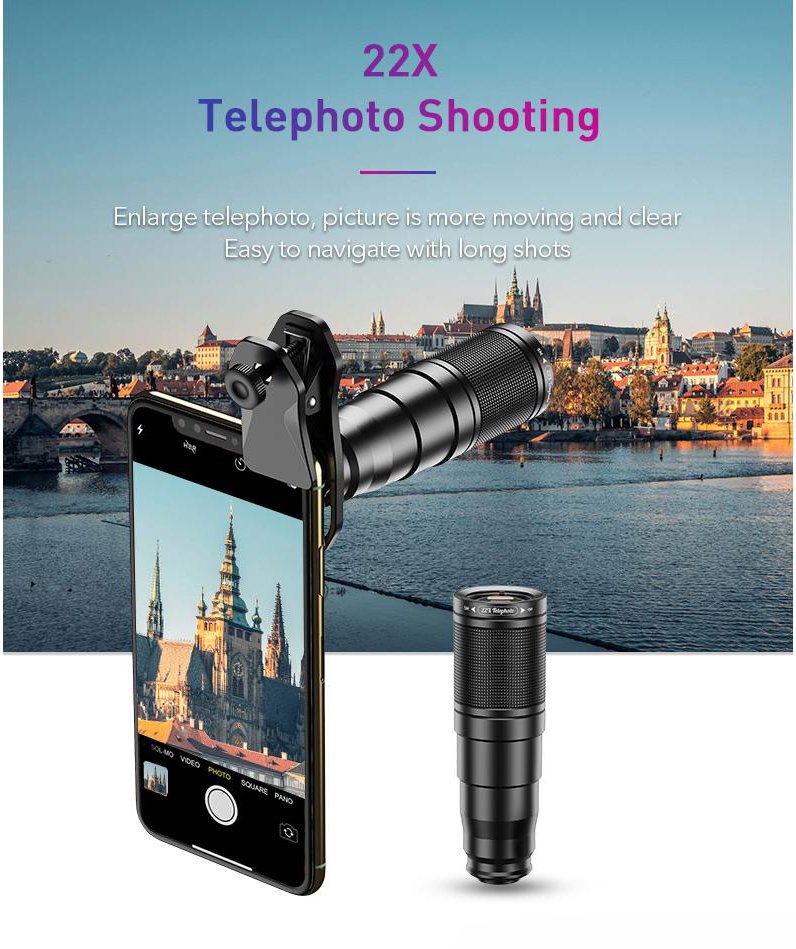APEXEL σετ φακών για smartphone με τρίποδο, 4 σε 1, 22x zoom - Image 2