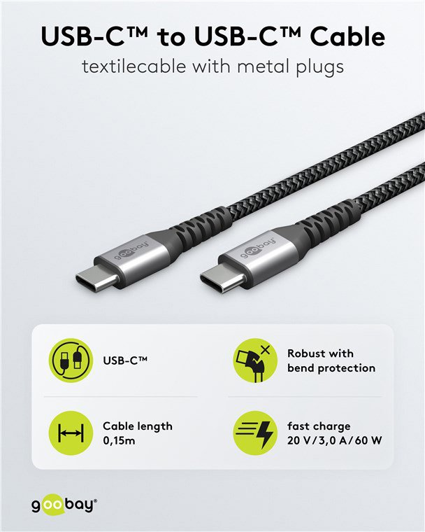 GOOBAY καλώδιο USB-C , 60W, 480Mbps, 2m, μαύρο - Image 2