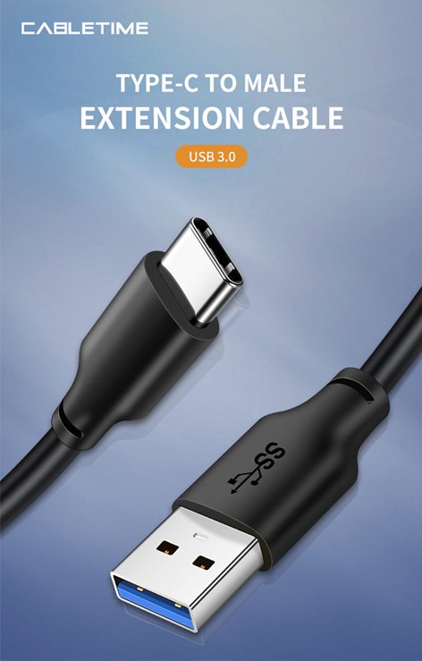 CABLETIME καλώδιο USB-C σε USB CT-C10-U33-CMAMN, 3A, 5Gbps, 3m, μαύρο - Image 4