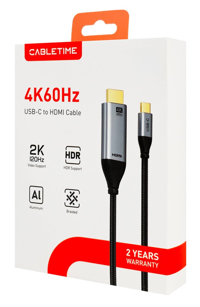 CABLETIME καλώδιο USB-C σε HDMI , 4K/60Hz, 3m, μαύρο - Image 3