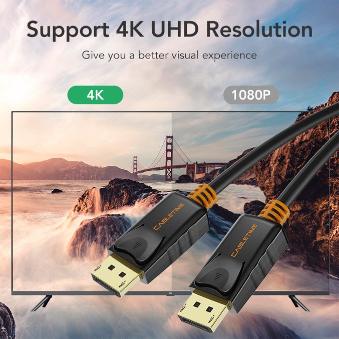 CABLETIME καλώδιο DisplayPort , 4K/60Hz, 1.8m, μαύρο - Image 4